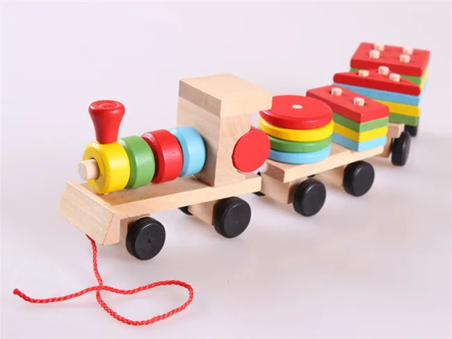 

New wooden toy Small train shape wooden blocks trains, kids Models Building Toy Baby toy Free shipping
