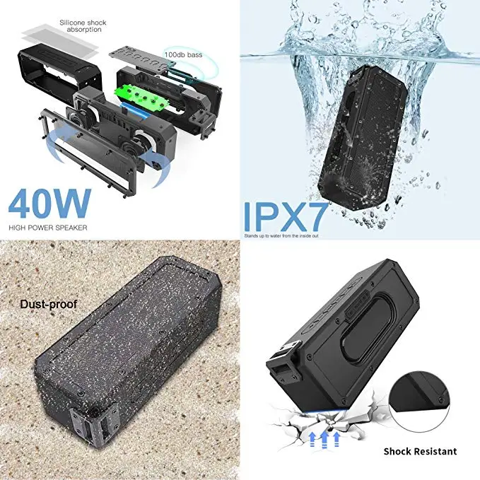 

IPX7 Waterproof Portable Speaker Super shockproof High power 40w Bluetooth Column Subwoofer Music Speaker Center System Boom Box