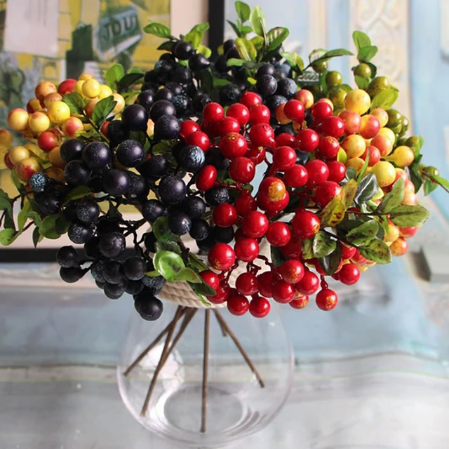 6pcs Red Haw Berries 35cm Length Artificial Flower Red Beans Bouquets