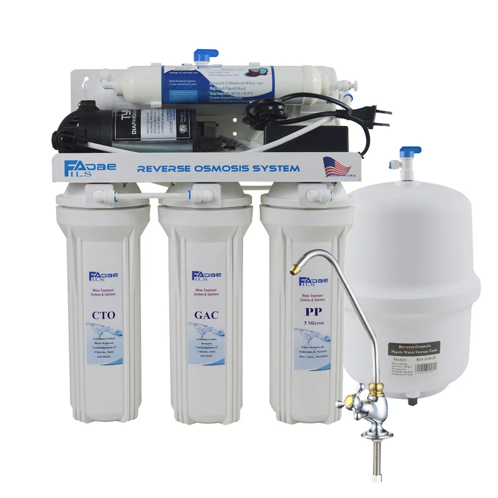 Премиум 5-ти ступенчатый обратного осмоса питьевой воды фильтр Системы-75 GPD/100-240Voltage/Европа два-контактный разъем