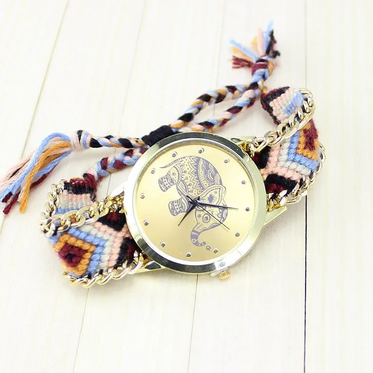 Популярные женские плетеные часы с браслетом из шнурков ЖЕНСКИЕ НАРЯДНЫЕ часы модные повседневные кварцевые наручные часы С Рисунком Слона