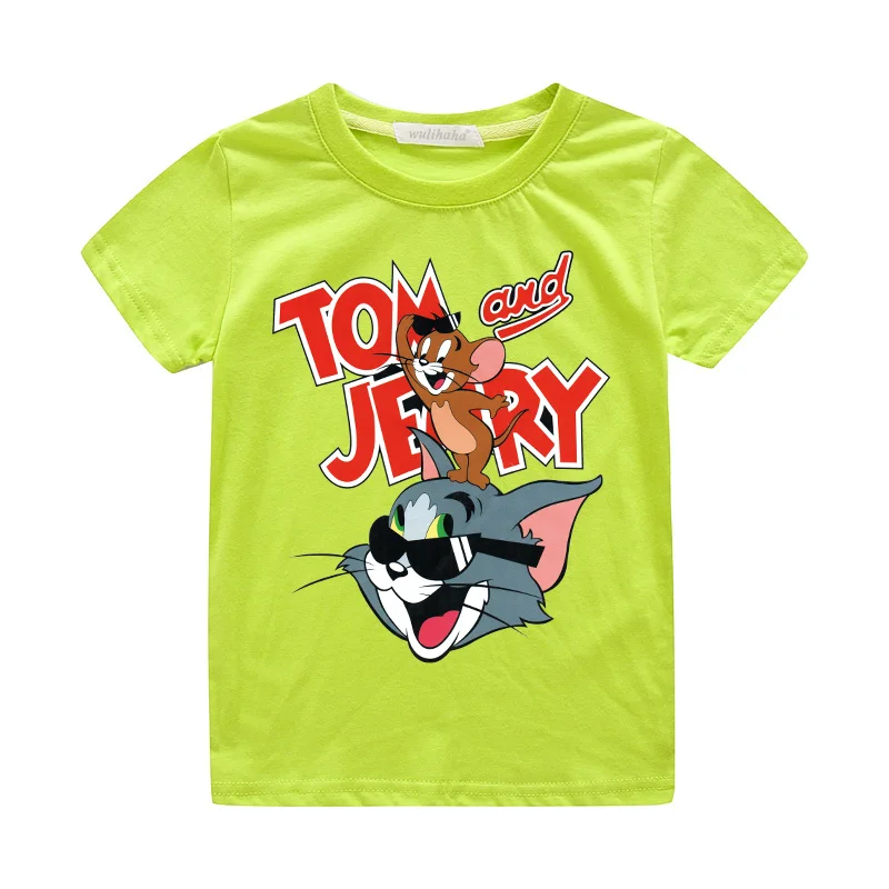 Детские футболки с принтом «Том и Джерри»; Одежда для мальчиков и девочек; повседневные футболки с короткими рукавами; футболка; Верхняя одежда; Детский костюм; ZA052 - Цвет: Light Green T-shirts
