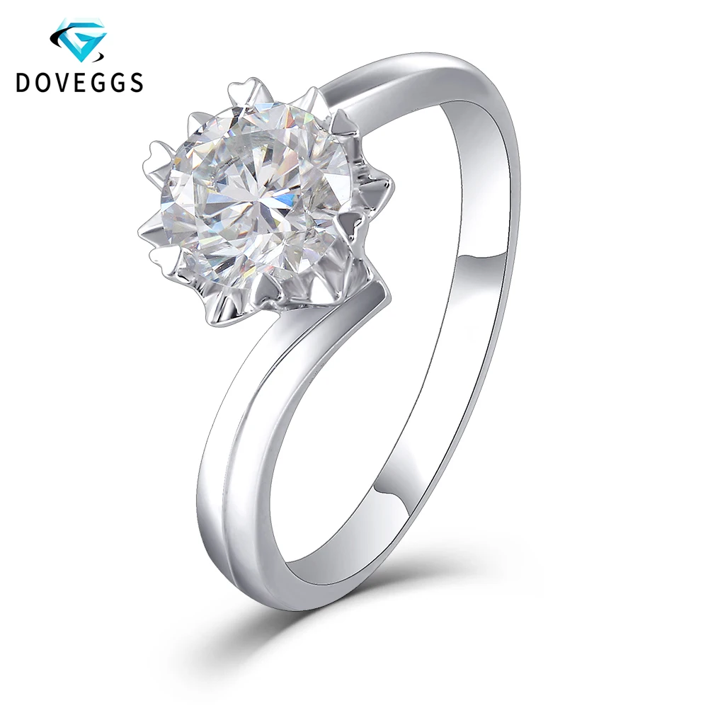 

DovEggs Trendy Platinum Plated Silver 1ct H Color Moissanite Engagement Ring for Women Wedding Gift Sterling 925 Ladies Ring