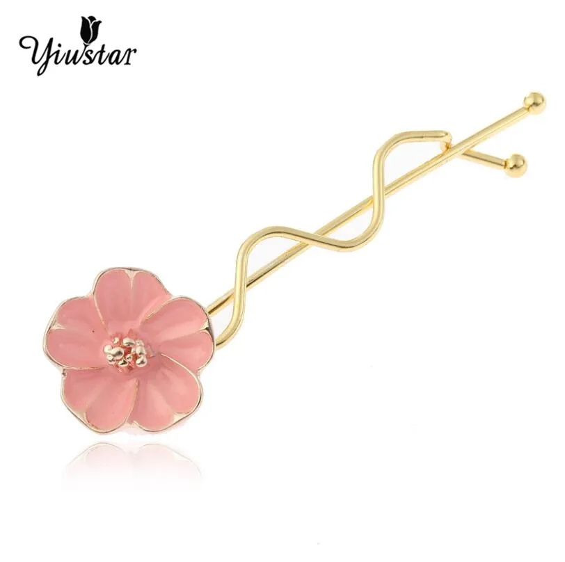 

Yiyustar Korean Style Gold Hair Clip Flower Enamel Hair Accessories Pink Purple Hair Pins Wedding For Women Bridal Accessories