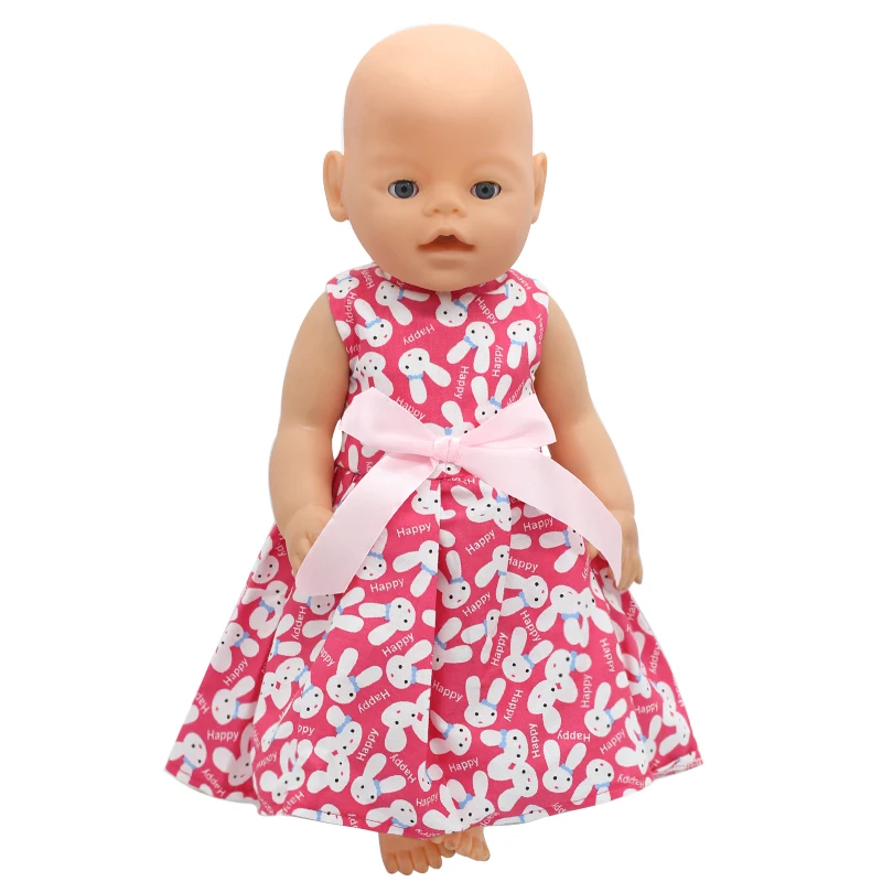 Baby Doll Clothes Cute Rabbit Head Pattern Red Princess Dress Fit 43cm Baby Doll Accessories