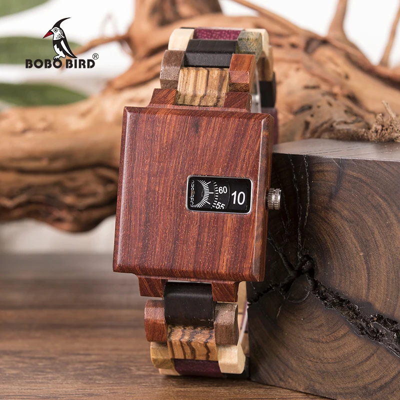 Relogio Masculino Top Luxury Wood Watch Men Wristwatch erkek kol saati Male Quartz Square Watches With Gift Bamboo Box L-R23