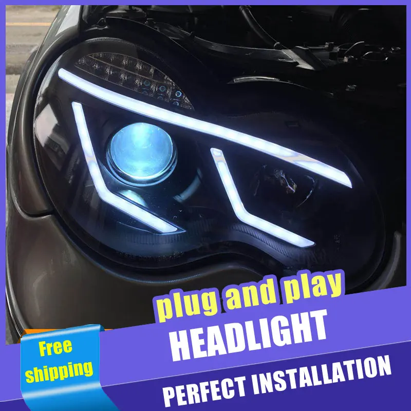 

2PCS Car Style LED headlights for Benz W203 C-class 00-07 for W203 headlamp LED DRL Lens Double Beam H7 HID Xenon bi xenon lens