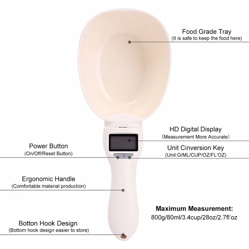 800 г/0,1 г мерная ложка для еды и воды для домашних животных, чашка со светодиодным дисплеем, кухонные весы, переносные съемные принадлежности для кормления домашних животных