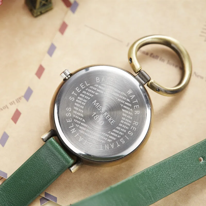 Miss Keke Clay Cute Vintage Retro Rabbit Clock Gold Women Watch Ladies Woman High Quality Leather Rope Quartz Wristwatches 926