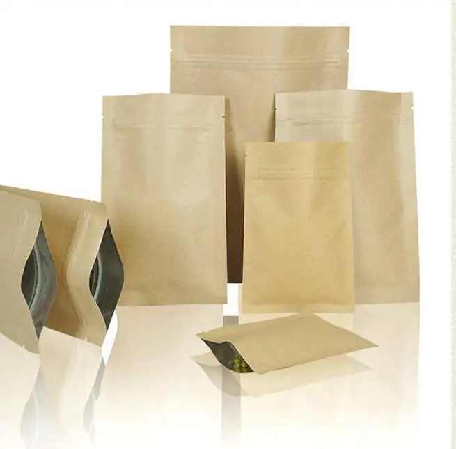 

100pcs/lot- 6*8cm mini size Zipper top seal Kraft Paper Bag with Aluminum foil coated inner Powder Seasoning Sugar Tea bags