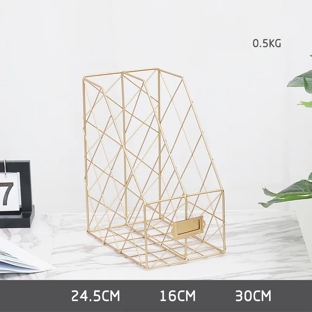 Metal Grid File Rack Data Frame Desk Newspaper Racks Gold Storage Basket Dark Gray