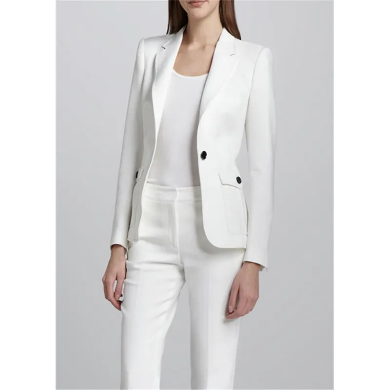 CUSTOM White Female Office Uniform Elegant Pant Suits 2 Piece Womens ...