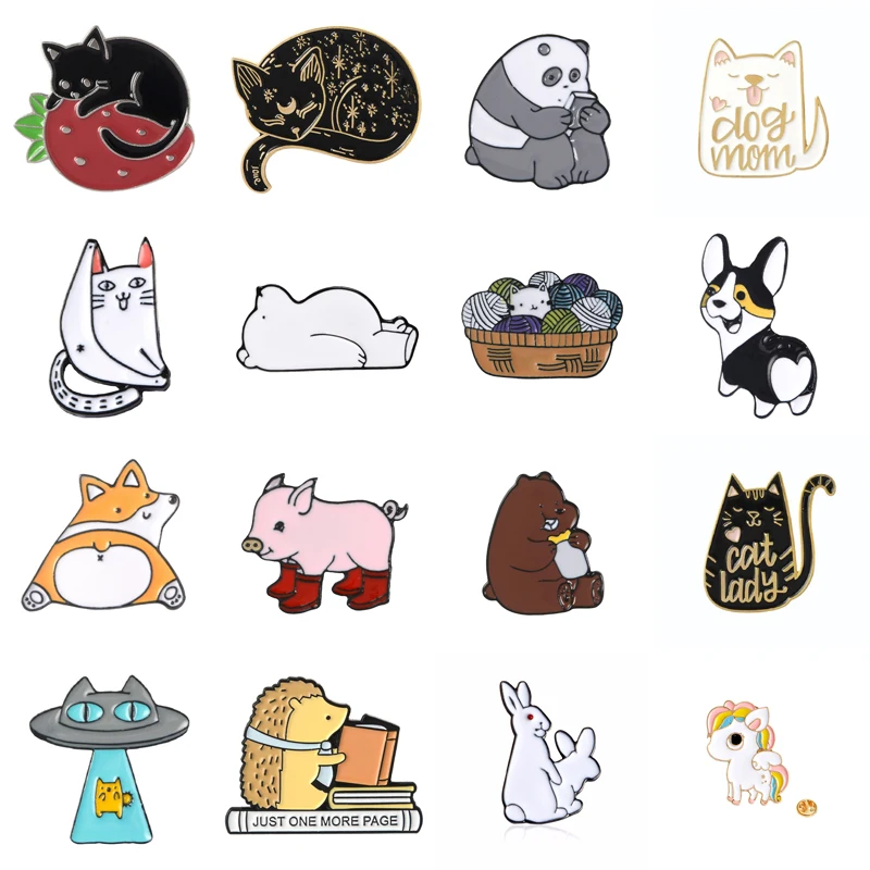 

2019 Cartoon animal enamel brooch cute bear dog cat alloy pin button badge for kid fashion bag ha tjewelry friend girls trinket