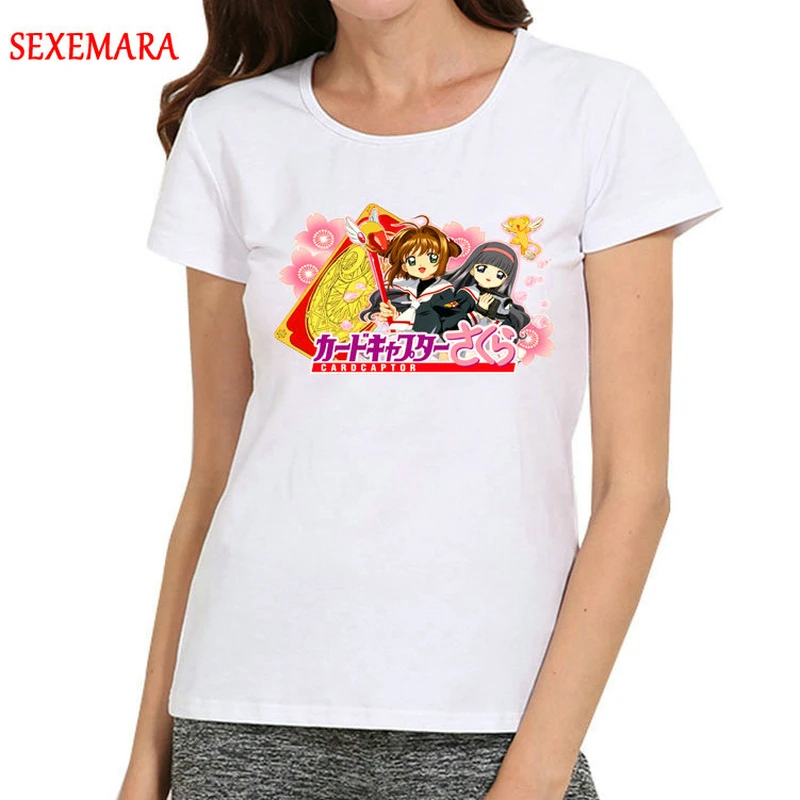

Women Cardcaptor Sakura T-Shirt Short Sleeve White Color Cardcaptor Sakura T Shirt Top Tees tshirt Casual Girls Tshirt