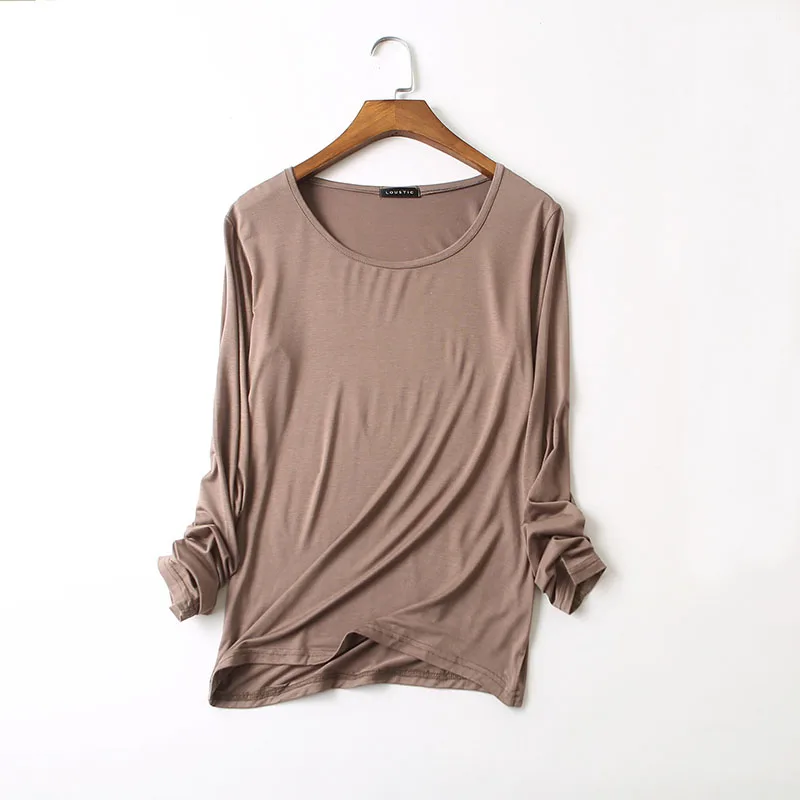 womens top Modal soft long sleeve o-neck best friends t shirt lady all match Basic tee black gray white woman tshirt Tops