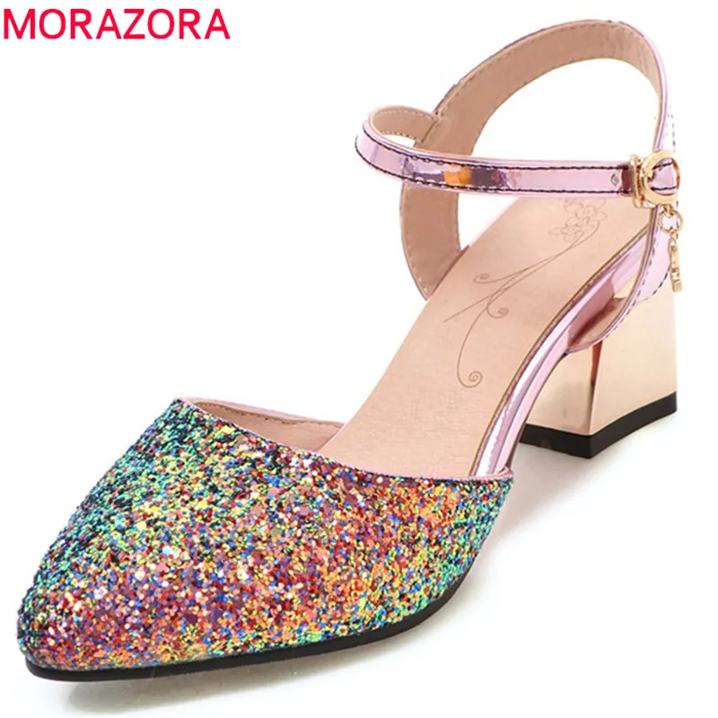 

MORAZORA 2018 hot sale women pumps elegant pointed toe summer shoes simple buckle shallow party wedding high heel lady shoes
