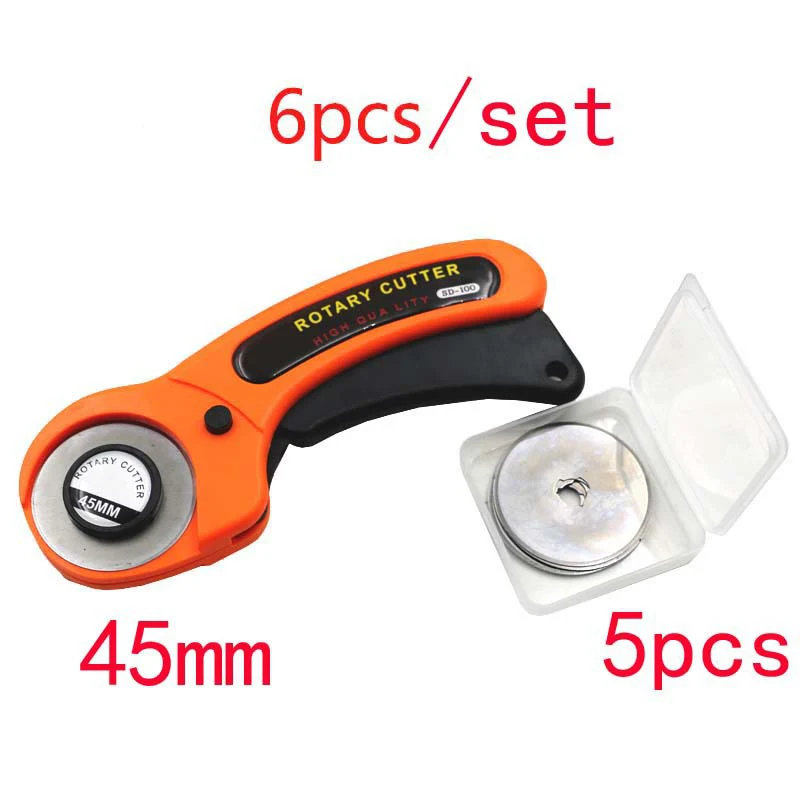 

6pcs/set 45mm Rotary Cutter Set Handle Roller Knife 5pcs Blades For Patchwork Leather Craft Sewing Tool
