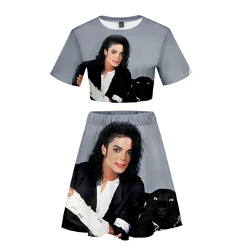 

3D Michael Joseph kawaii sets Printed Women 2 Piece Set Summer Short Sleeve Crop Top+Skirt 2019 Casual Streetwear Clothes plus