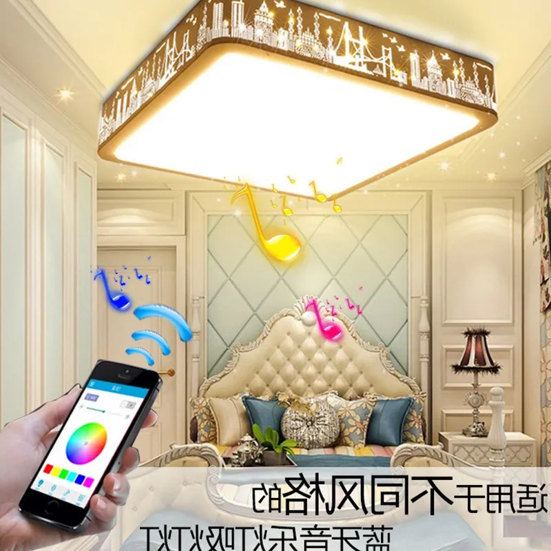

Modern Bluetooth Speaker Ceiling Light Remote Control RGB LED Music Lamp Dimmable Living Room Lighting Fixture Bedroom Smart
