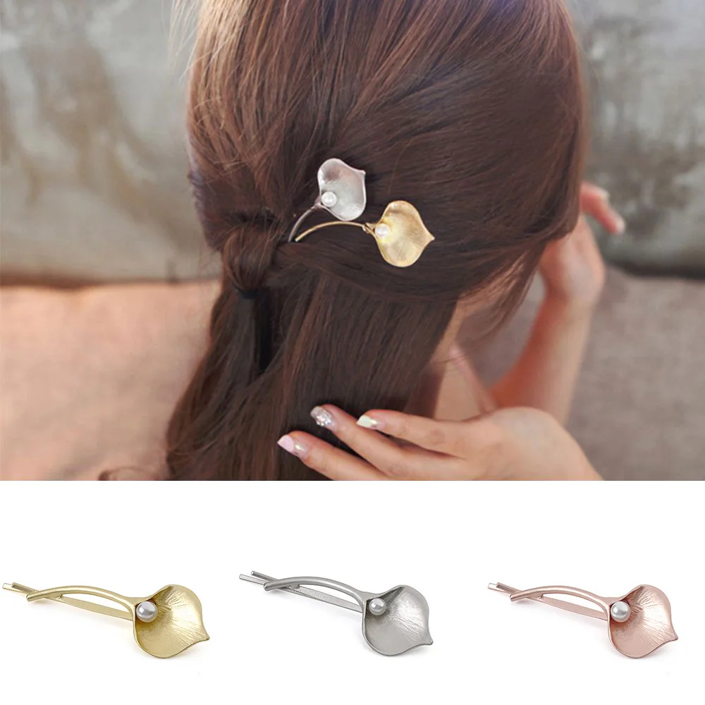 

Fashion Leaf Hair Clips Pearl Hairpin Vantage Metal Tulip Women Beautiful Elegant Girls Barrettes Korean Style Hair Accessories
