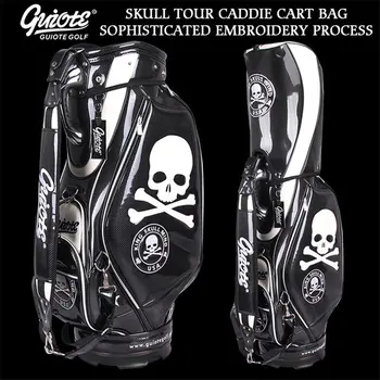 

[2 Colors] King Skull USA Golf Caddie Cart Bag PU Leather Golf Tour Staff Bag With Rainhood 5-way For Men Women
