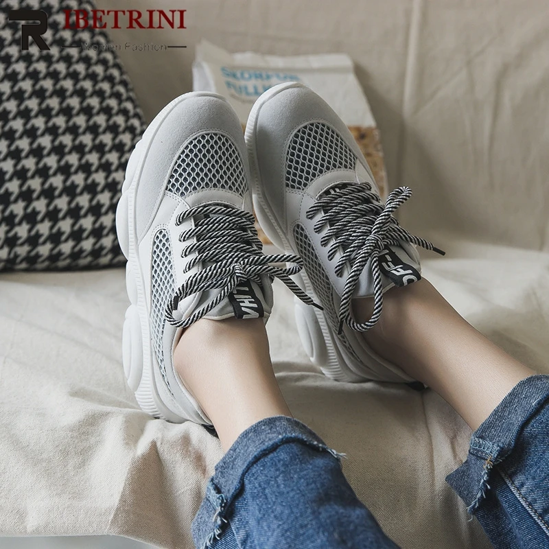 

RIBETIRNI New INS Hot Sale Bear Sole Women Summer Mesh Sneakers 2019 Ladies Summer Daily Casual Platform Shoes Woman