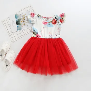 

Roimyal Wholesale 2019 summer toddler kids cute party dresses 2-6years new girls mesh printed flower dress free shipping