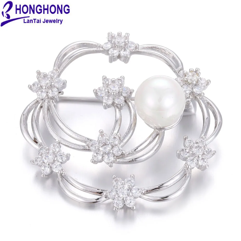 HONGHONG Cubic zirconia pearl brooches for dresses High Quality Plant