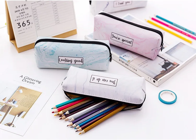 Большой Мраморный кожаный пенал Kawai Pencilcase симпатичный карандаш коробка сумки для девочек Bts корейский Канцтовары офисный школьный принадлежности