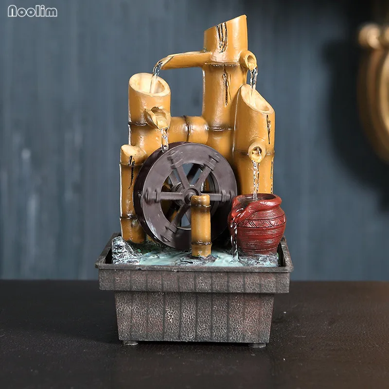 Resin Bamboo Water Fountain Crafts Living Room Indoor Water Wheel