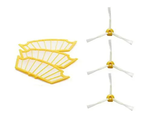 

3 Filters + 3 Side Brush 3 Armed Vacuum Cleaner Accessory Kit for iRobot Roomba 500 Series 530 540 550 560 570 580 610