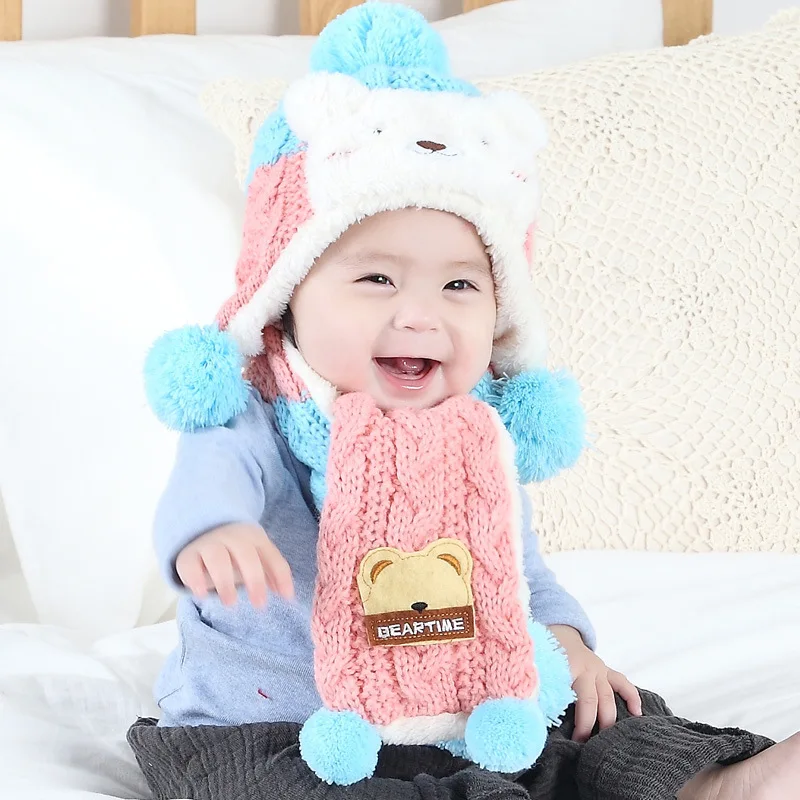 Winter Baby Hats Korean Earmuff Child Knitting kawaii Bear Hat Infant
