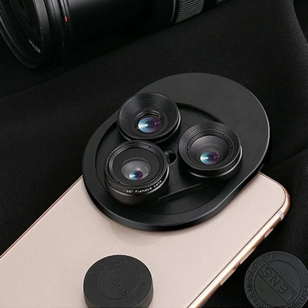 

3 In 1 Mobile Phone Lens Set Professional Integral Turntable External Use Wide Angle + Fish Eye + Macro Camera Lens Set