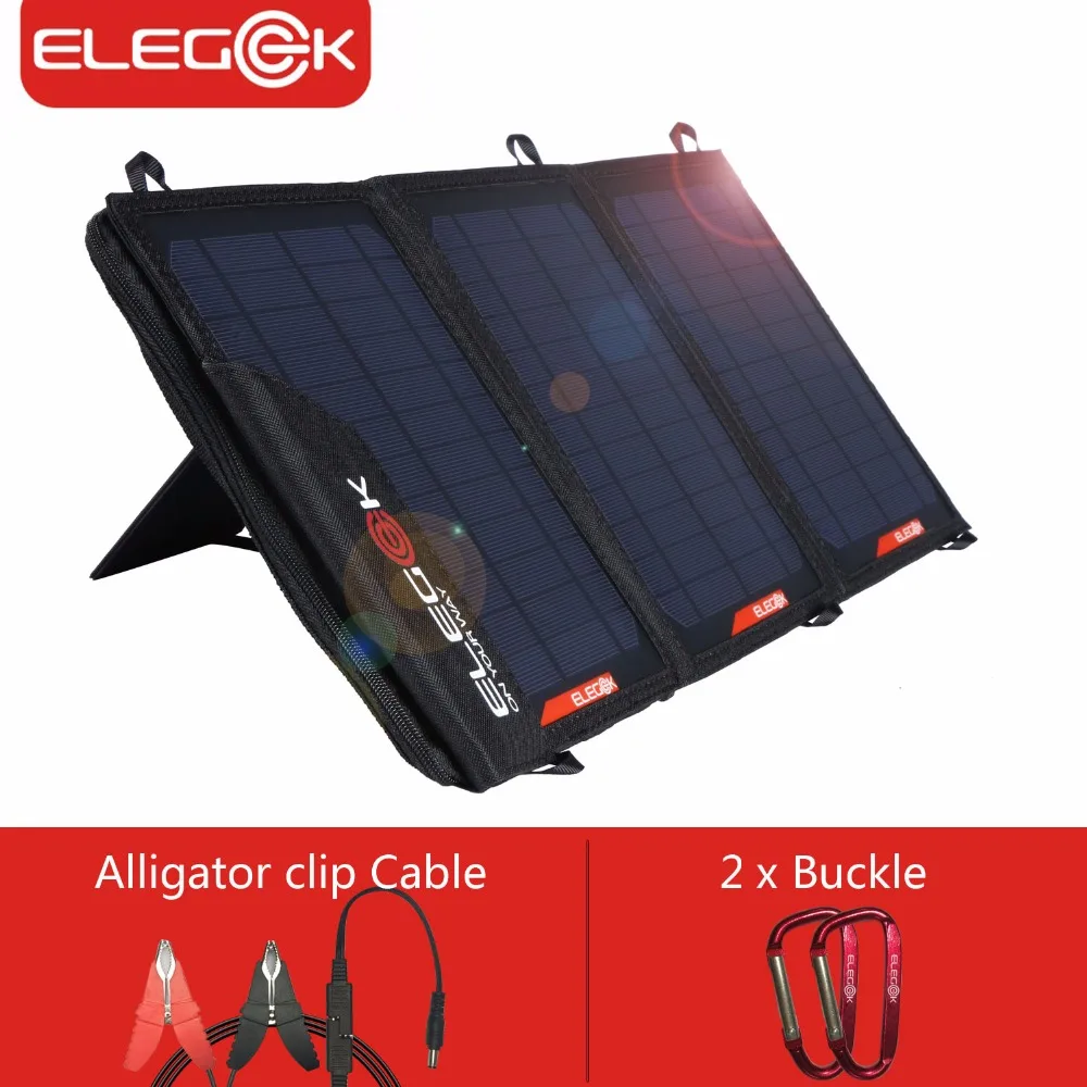 ELEGEEK 5V/18V 21W Solar Panel Charger USB DC Dual Output Portable Solar Charger with Storage Bag for iPhone 12V Battery ELEGEEK 5V/18V 21W Solar Panel Charger USB DC Dual Output Portable Solar Charger with Storage Bag for iPhone 12V Battery
