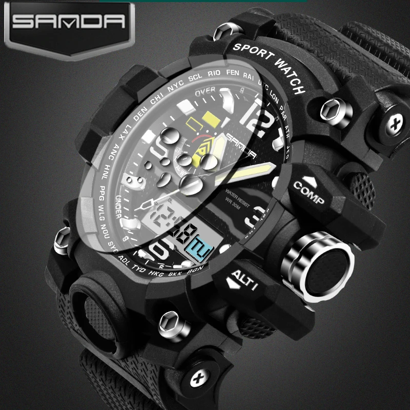 2017 G Style SANDA Clock Mens Watches Top Brand Luxury Waterproof Sports Digital Quartz Watches Men