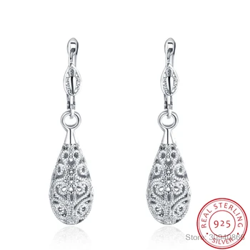 

LEKANI Vintage Steampunk Water Drop Earrings Hollow Flower Design Earring For Women 925 Sterling Silver Fine Jewelry