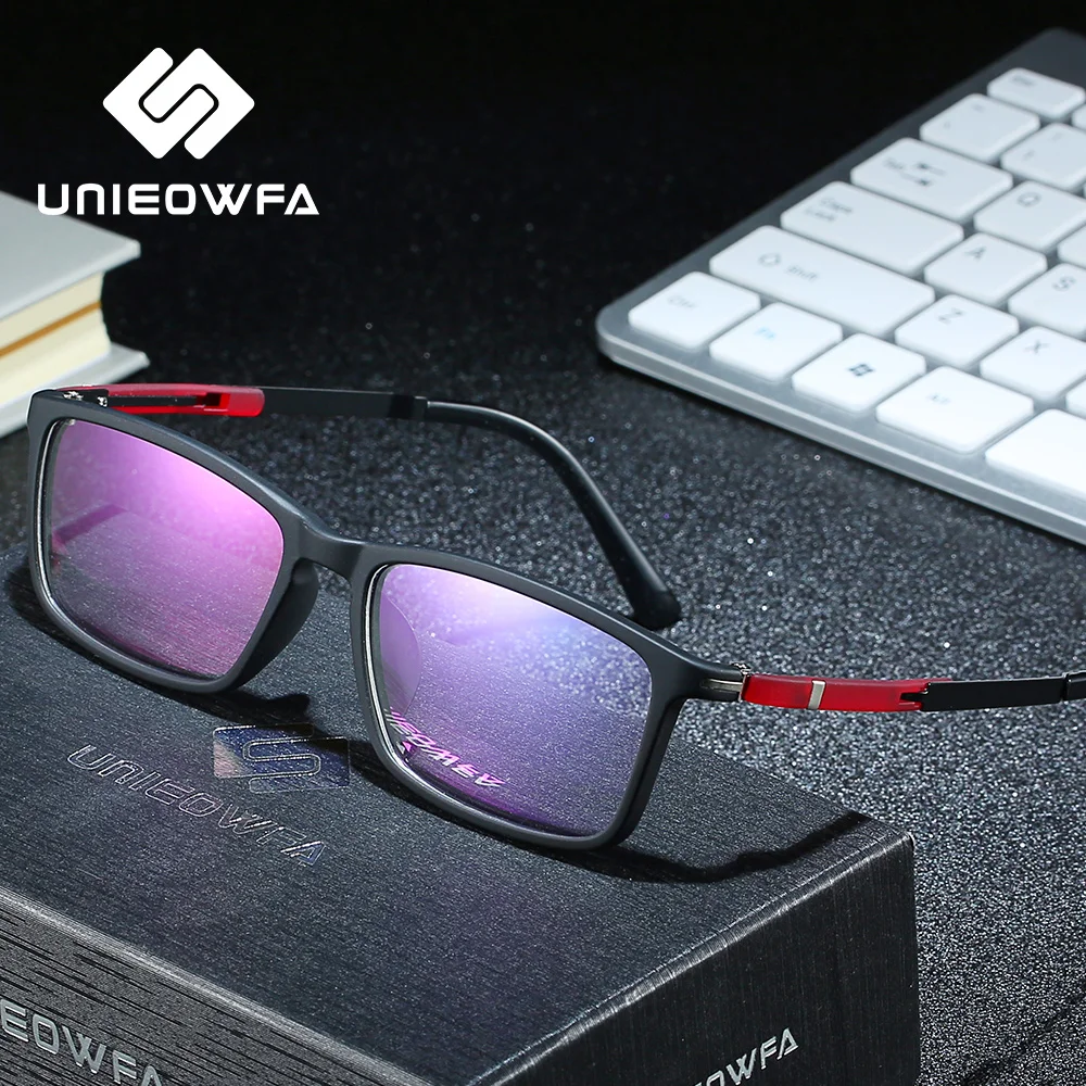 Ceny UNIEOWFA prostokąt optyczne okulary rama mężczyźni przezroczyste oprawki okularowe okulary krótkowzroczność okulary korekcyjne ramki