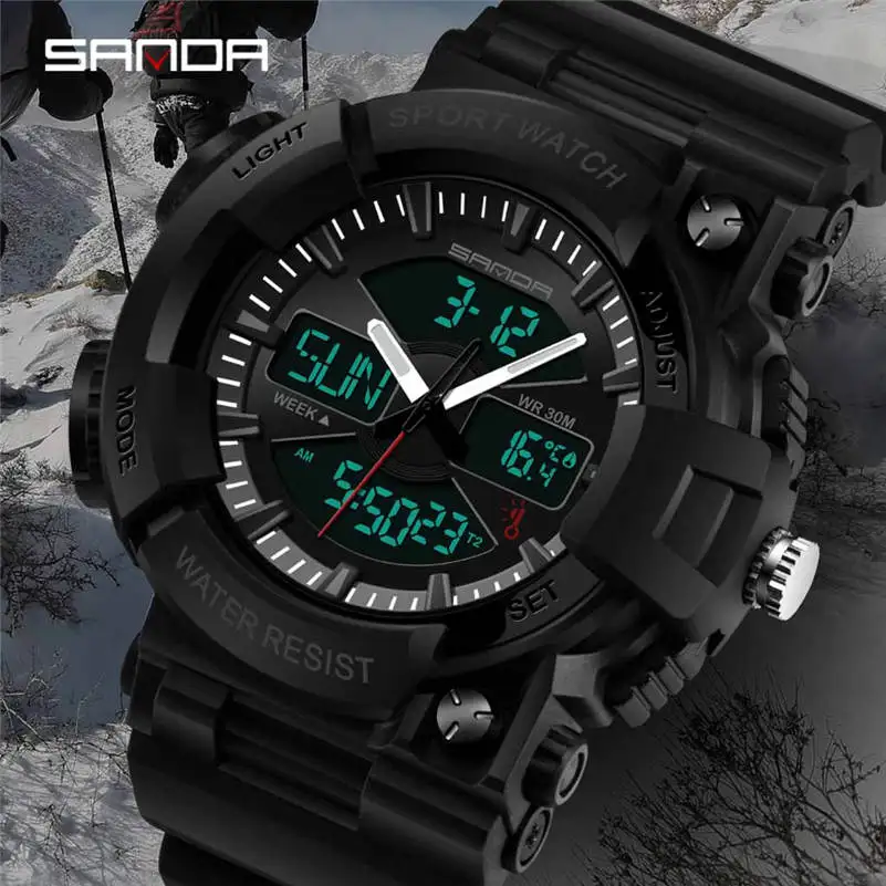 

SANDA watch men 2019 Fashion Classic LED Dual Display Temperature Function Men's Electronic Watch Relogio montre homme 661S10