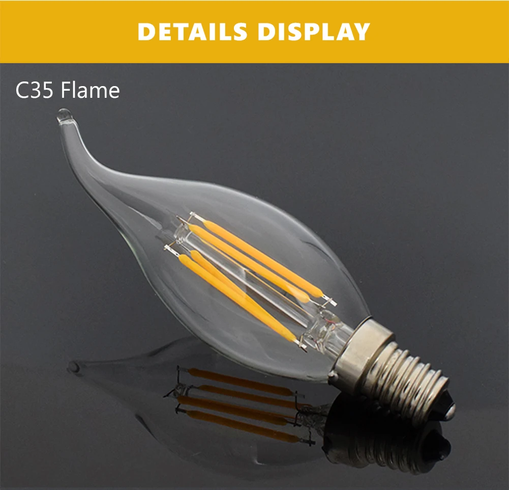 TSLEEN Светодиодная лампа C35 E12 E14 220 В 110 В 4 Вт 8 Вт COB Led светильник в форме свечи Ретро лампа Эдисона Винтажный стиль C35 360 градусов