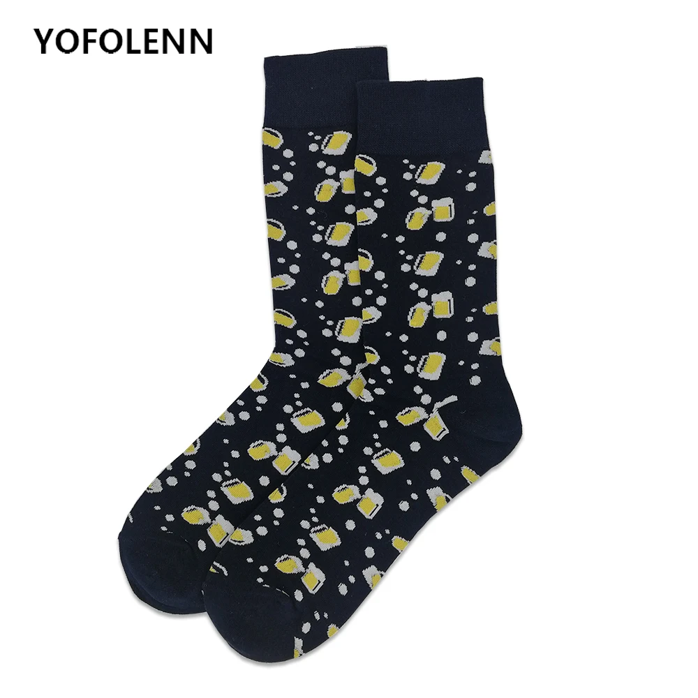 1 пара мужские черные носки из чесаного хлопка с рисунком стакан пива|combed cotton