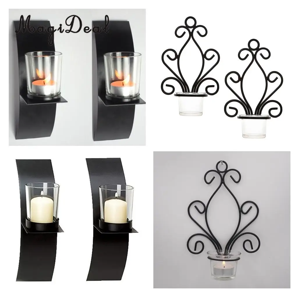 MagiDeal 4Pcs Wall Mounted Candle Holder 2-Set Sconce Cup Tea Light Tealight Candlestick Wall Hangings Lightings Fixture