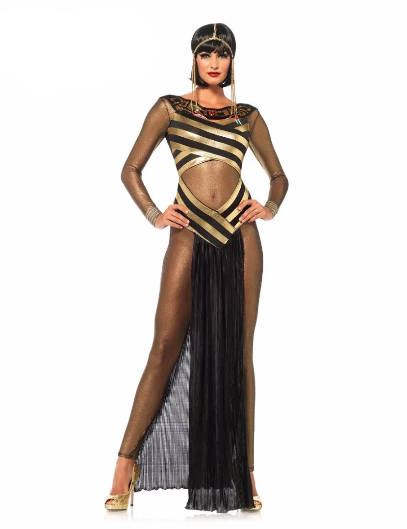 Halloween Women Egyptian Queen PVC Leather Gold Costume Cosplay Fancy Dress up