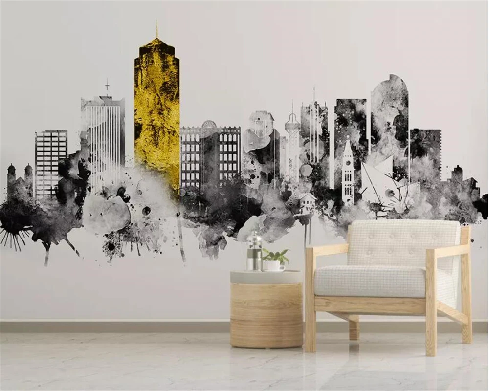 

Beibehang Custom wallpaper wall stickers Nordic modern abstract Ink city architecture background wall wall paper home decor