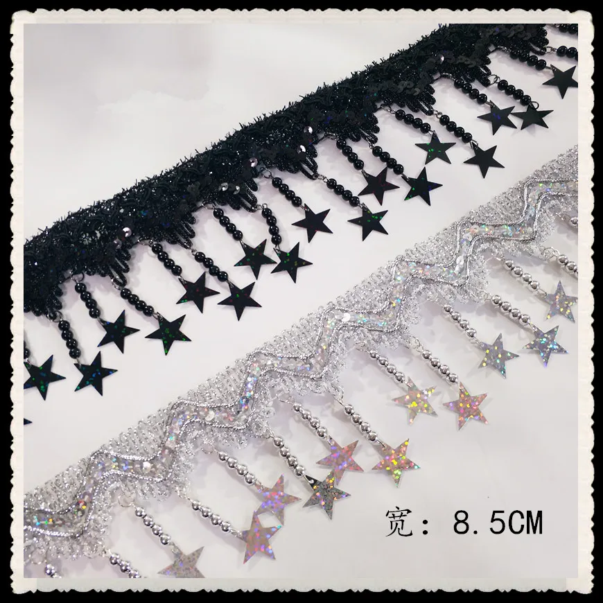 

3yards/lot Star Sequin Lace Trim Beaded Waves Tassel Fringe Lace Ribbon For Stage Dress Clothing Diy garment accessories