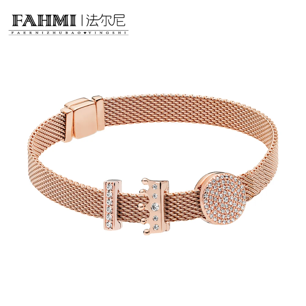 

FAHMI 100% 925 Sterling Silver DAZZLING ELEGANCE CLIP Crown Clip Charm Rose Reflexions Timeless Clip Charm ZT0167 Bracelet Set