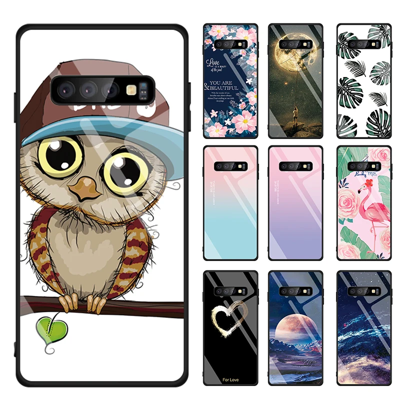 

Pattern Tempered Glass Case For Samsung Galaxy S10e S10 S8 S9 Plus A7 2018 Note 9 8 J4 J6 Plus 2018 Soft Edge Hard Glass Cover