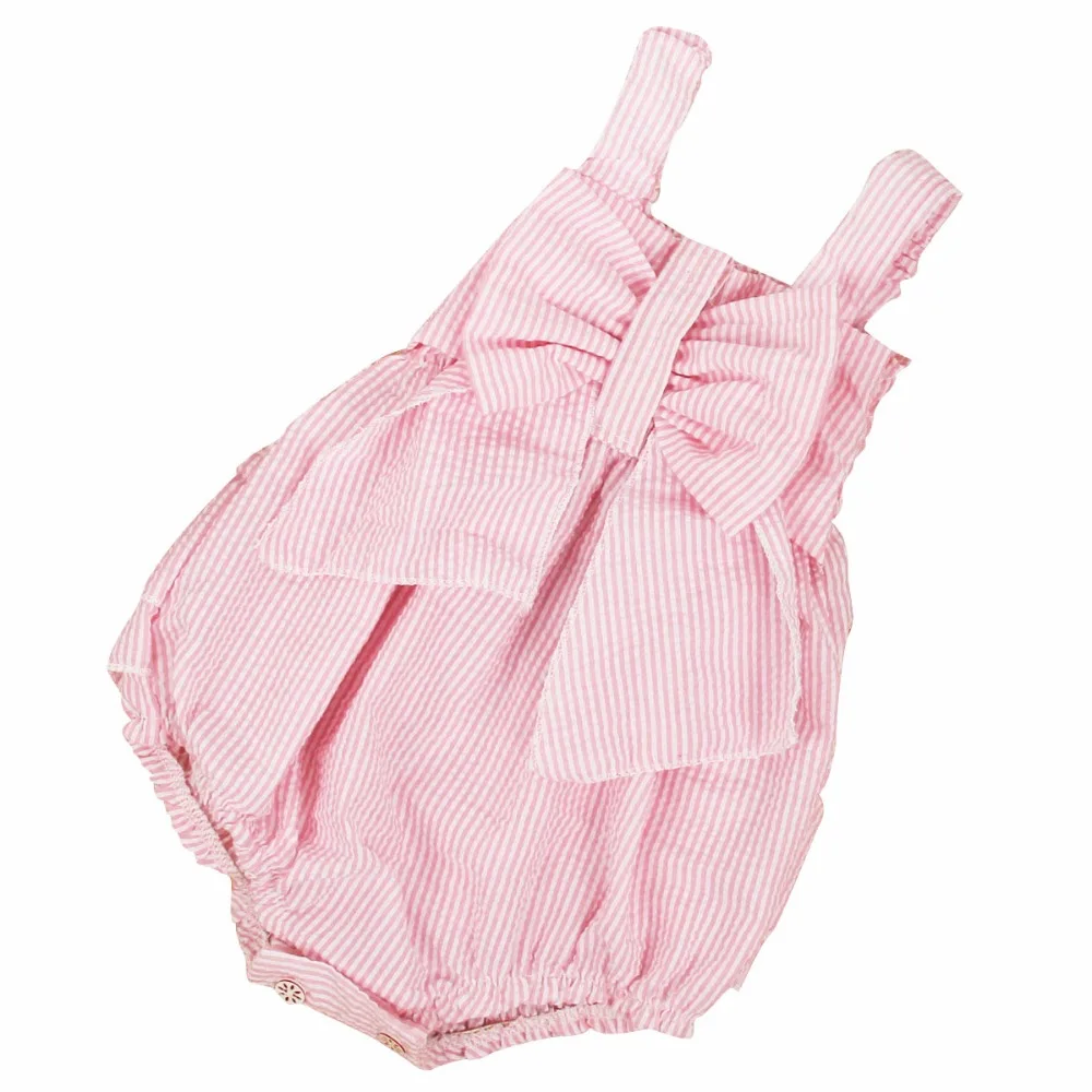 Puseky 2017 New Summer Baby Romper Baby Girl Pink Strip Rompers Infant Toddler Jumpsuit Newborn