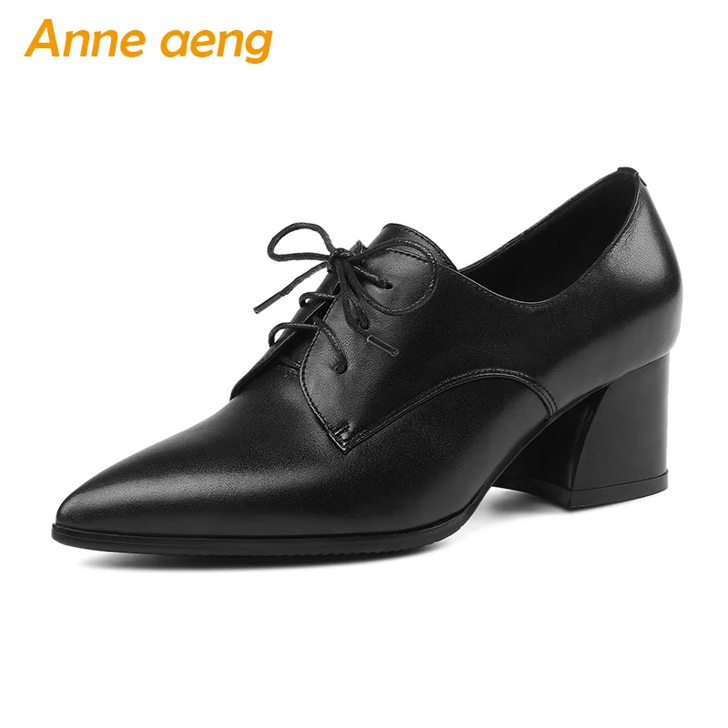 

2018 New Autumn/Spring Genuine Leather Women Pumps High Heels Pointed Toe Lace-Up Fashion Sexy Ladies Women Shoes Black Pumps