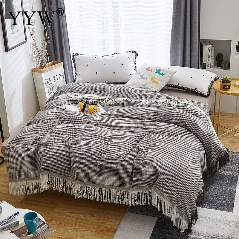 

Summer Air-Conditioning Quilt Bamboo Fiber Tassels Quilt Soft Breathable Throw Blanket Thin Comforter Bed Cover Bedspread Home