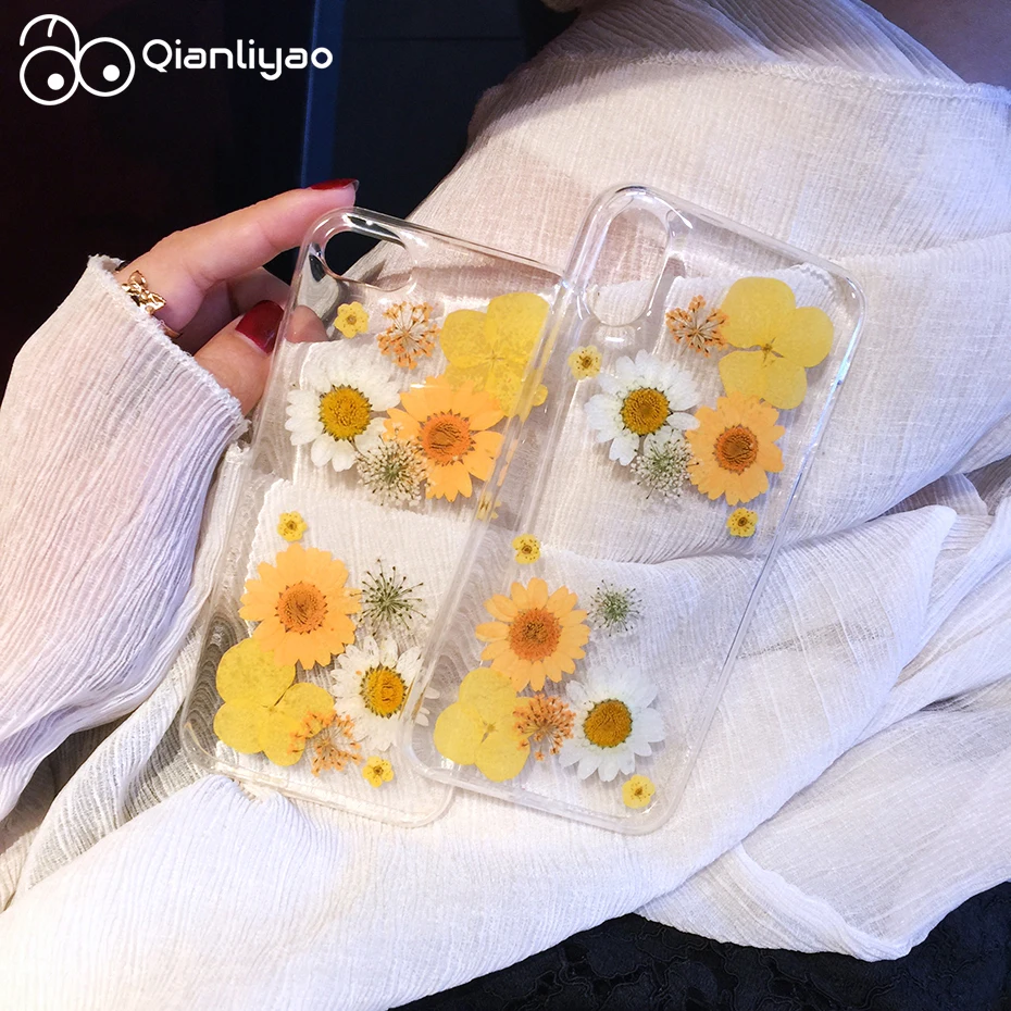 Qianliyao натуральные высушенные цветы Мягкий ТПУ чехол для телефона iphone XR глянцевый